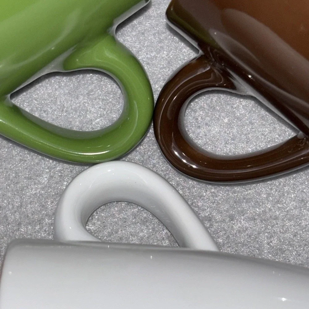 Kahla Germany  Demitasse Espresso Cups & Saucers Brown White Green 3‎ Sets EUC